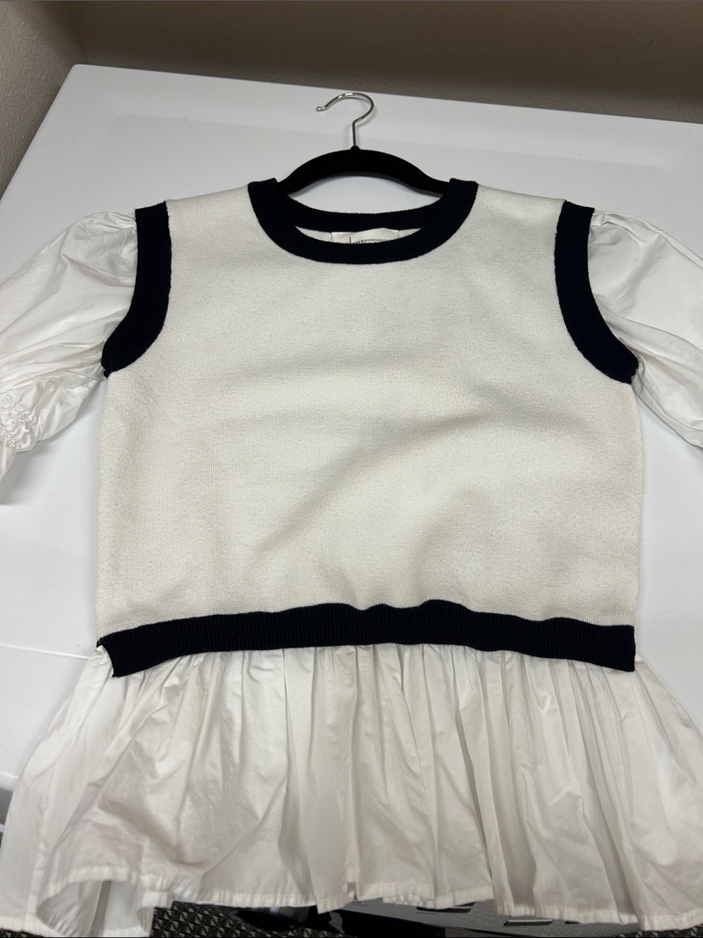 Anthropologie Black & White Layered Peplum Knit Blouse
